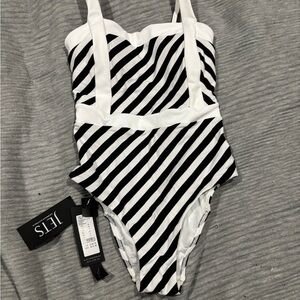 Black and White Striped Women’s One Piece Swimsuit